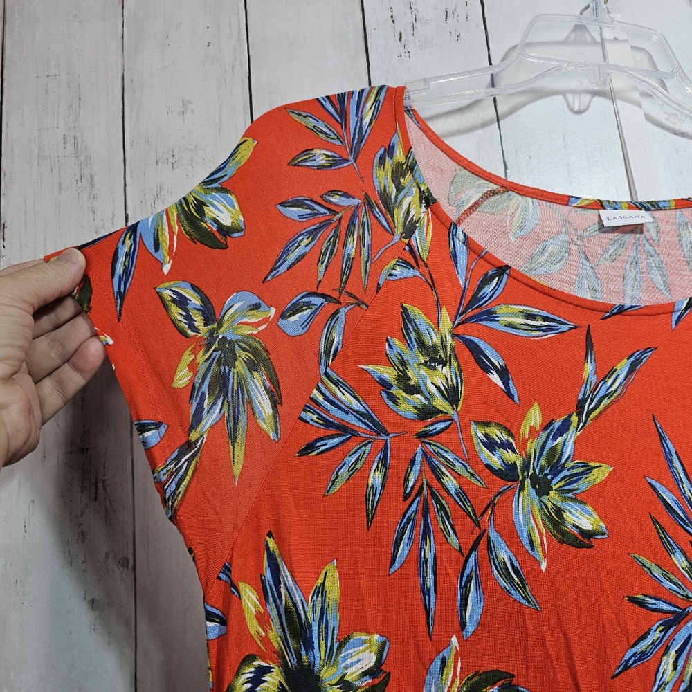 Lascana Tropical Orange/Red Floral Short Sleeve Pullover Knit Dress Size 8. - Picture 4 of 10